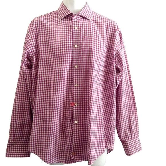 Thomas Dean Shirt Men's Large Red Gingham Flip Cuff Business Casual Date Night - Picture 1 of 4